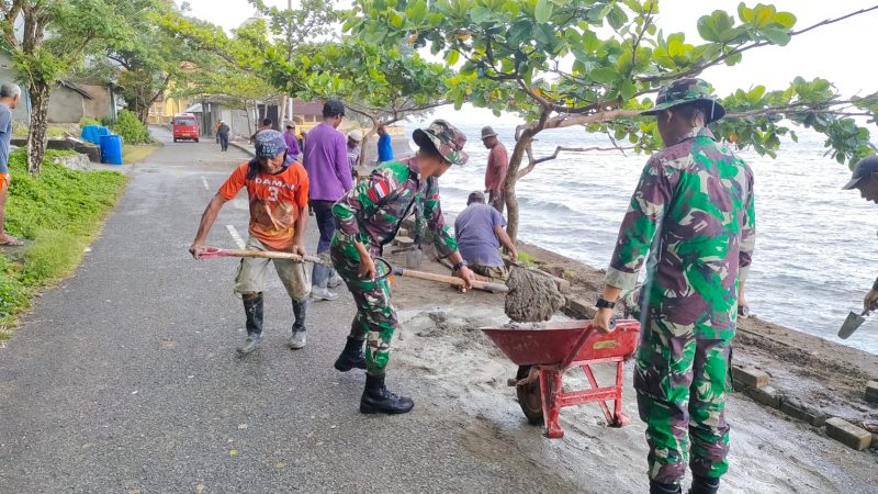 Bentuk Kepedulian, Satgas Yonarmed 1 Kostrad Bangun Talud Jalan Sepanjang Pesisir Pantai