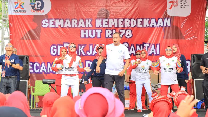 Sambut HUT Ke-78 RI, Plt. Wali Kota Bekasi Hadir di Semarak Senam Bersama dan Jalan Santai di Kecamatan Pondok Melati