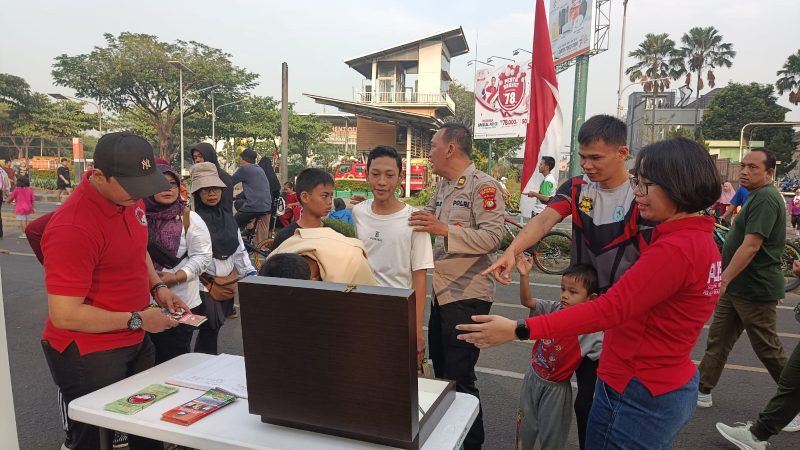 Hadir di Acara Car Free Day (CFD) Kota Bekasi, Satresnarkoba Polres Metro Bekasi Kota Sosialisasi P4GN